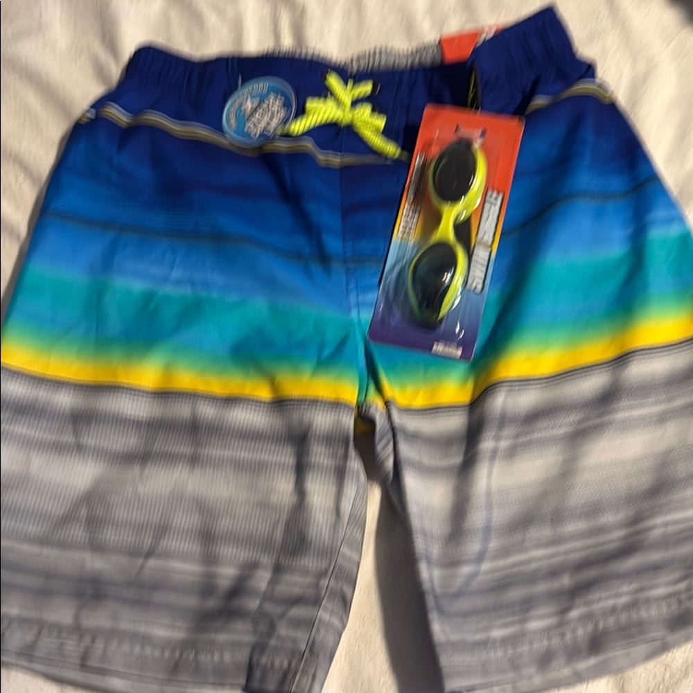 NWT ZeroXposur Colorful Striped Swim Shorts with Goggles